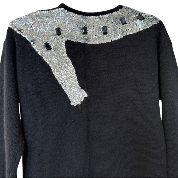 Vintage 80s Sequin Lambswool Leopard Cat Sweater Dress Size Medium Black Glam - Picture 6 of 8